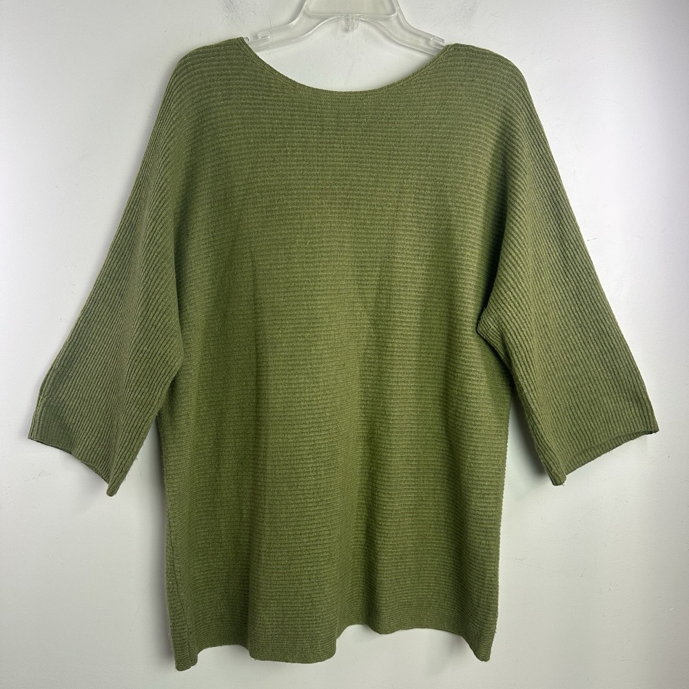 J Jill‎ Pure Jill  Wool Cashmere Blend Sweater Ribbed Green 3/4 Sleeve Womens L